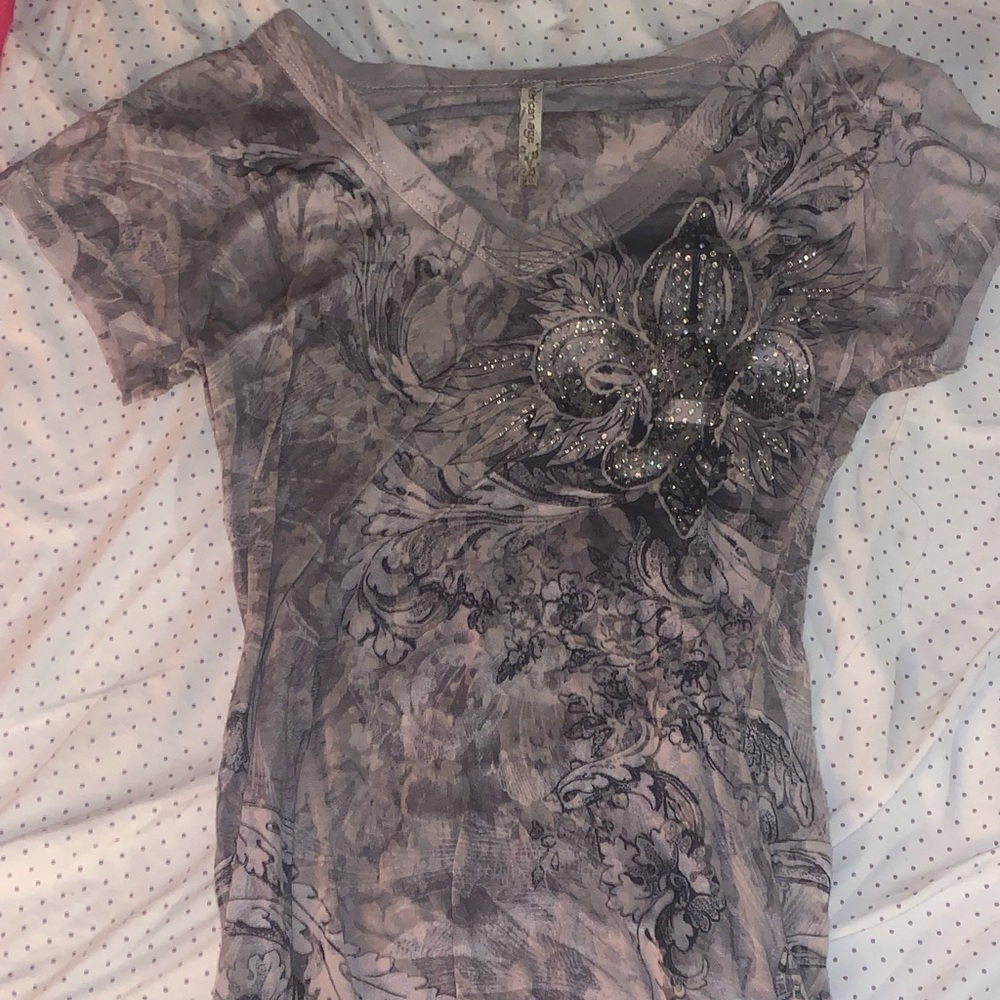 y2k cross print gray vintage t-shirt